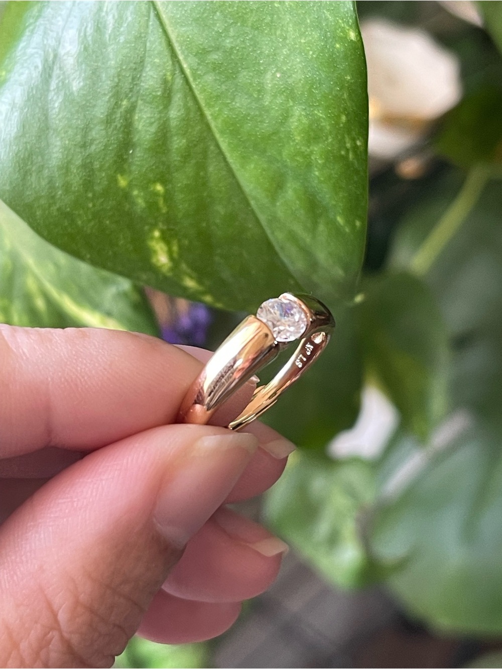 Gold-Tone Solitaire Ring with Clear Stone